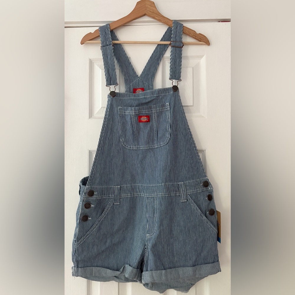 Dickies Blue Striped Denim Overalls shorts juniors Romper
